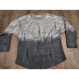 Impulse California Blouse Silver Black Metallic Top Long Sleeve Medium